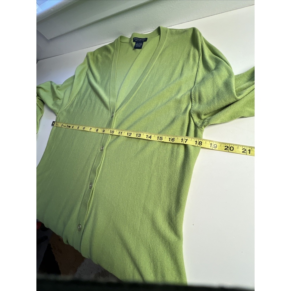 Doncaster Collection Sz Large Green Knit Cardigan Sweater $325 Asymmetrical - Picture 5 of 6